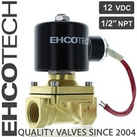 [해외] EHCOTECH 1/2 NPT Brass Electric Solenoid Valve 12-Volt DC (12VDC) FKM/VITON Normally Closed, N/C, Water Air Gas Fuels