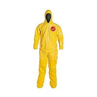 [해외] DuPont Tychem 2000 QC122S Chemical Resistant Coverall with Hood and Socks, Disposable, Elastic Cuff, Yellow, 3XL (Pack of 12)