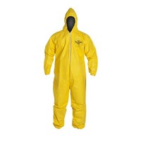 [해외] DuPont Tychem 2000 QC127S Disposable Chemical Resistant Coverall with Hood, Elastic Cuff and Serged Seams, Yellow, 4X-Large (Pack of 12)